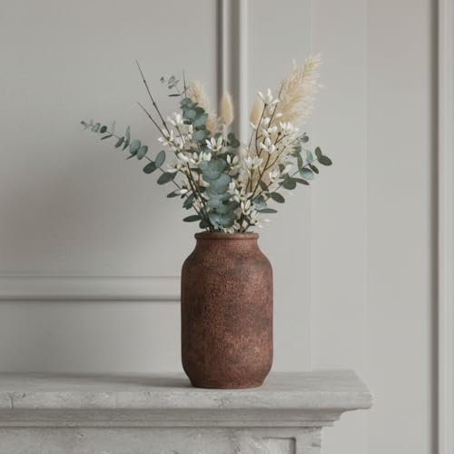 Terracotta Vase, Large Rustic Ceramic Vase, Farmhouse Decor for Living Room, Shelf, Mantle, Entryway, Room Decor, 9 Inch, Brown - color: Rustic Brown