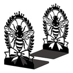 Peacoblue Metal Bookends for Shelves, Modern Decorative Heavy Duty Study Book Ends Stoppers for Office, Desk, Shelf, Room 5.3"x4.3"x7.9" Cast Iron Simple Tall Bookends 1 Pair (Bee with Laurel Wreath) - style: Bee with Laurel Wreath