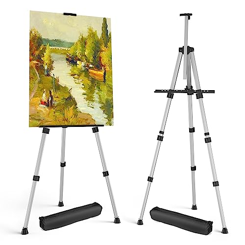 Art Painting Display Easel Stands - Portable Adjustable Aluminum Metal Tripod Artist Easels with Bags, Height from 17" to 66", Extra Sturdy for Table-Top/Floor Painting, Drawing, Displaying, Silver - style: Silver - 2pack