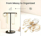 Necklace Holder Organizer, Metal Jewelry Stand to Prevent Bangles, Necklaces, Bracelets, Rings, Earrings and Watch Tangling - color: Black