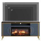 Fluted Fireplace TV Stand Up to 80" TVs, Modern Entertainment Center with 30" Electric Fireplace, Luxury Media Console with Adjustable Shelves for Living Room, Navy Blue - color: Navy Blue