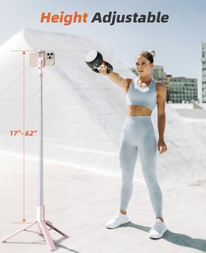 Vimose Phone Tripod & Selfie Stick with Remote, Portable, Lightweight for Video Recording Vlog, Extendable Travel Tripod Stand Compatible with iPhone Android, Pink, 62" - color: Pink
