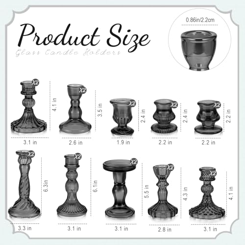 Mumufy 20 Pcs Glass Crystal Taper Candle Holders Clear Glass Candlestick Holder Fit 0.8 Inch Candles Crystal Decorative Candle Stand Centerpiece Table Wedding Dining Party (Black) - color: Black