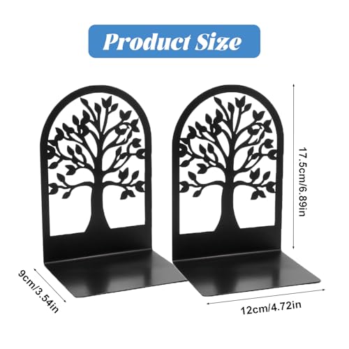 Book Ends Tree Design Modern Bookends for Shelves, Modern Metal Tree Book Ends for Shelves Decorative, Home Decorative Bookends for Home Office, 7 X 4.7 X 3.5 ”, Black, 3 Pairs/6 Pieces