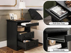 LIKIMIO Night Stand, Modern Bedside Table with 2 Drawers, Open Shelf, End Table with Pull-Out Tray, Wood SideTable, Black - color: Black