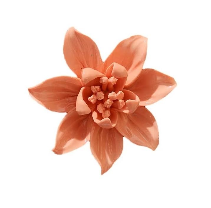 Magnolia,2.76" Ceramic Flower Wall Art, Artificial 3D Flower Wall Art, Handmade 3D Wall Art Hanging Sculpture, Porcelain Flower Wall Decoration for Home Office Decor (Orange) - color: Orange,Magnolia,2.76"