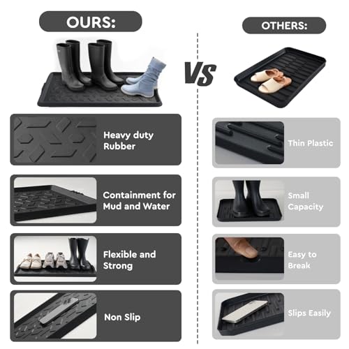 tchdio Durable Rubber Boot Tray and Shoe Mat for Entryway - Heavy Duty Waterproof Shoe Tray Organizer, Non Slip Boot Trays for Front Door, Entryway Muddy Shoes Storage, 16x48 Inches - color: Black Diamond, size: 16"x48"