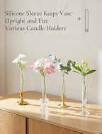 Bud Vases with Candlestick Holders: Set of 6 Clear Glass Vase with Silicon Sleeve for 0.87" Taper Candle Holder - Flower Vases for Centerpieces Wedding Table Party Decor - size: 6 PCs
