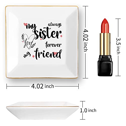 Sisters Gifts from Sister in Law Happy Birthday Gift for Women Funny Big Brother Little Ceramic Small Jewelry Dish Unique Trinket Tray Best Ring Plates Always My Sister, Forever My Friend - color: Sisters
