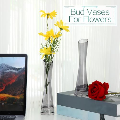 Lallisa 6 Pcs Glass Bud Vases for Centerpieces Maria Modern Clear Small Skinny Decorative Single Flower Bud Vase for Wedding Party Event Home Office Decoration(7.87 Inch,Grey) - color: Gray, size: 7.87 Inch