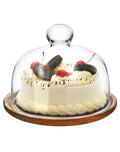 QWORK Glass Dome Cloche with Acacia Wood Tray – 7" Cover for Cakes, Cheese & Table Display