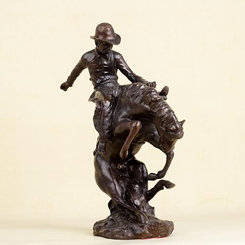 Bronze The Bronco Buster Sculpture by Frederic Remington - Classic Western Cowboy Taming Wild Horse Bronze Statue, Perfect for Art Collectors and Home Decor (Solid Copper Base) - color: 3-solid Copper Base