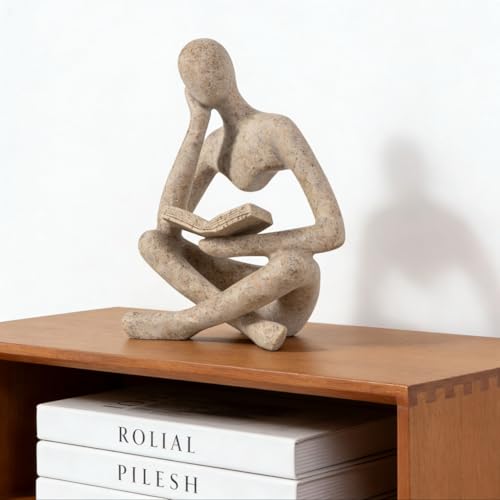 Bookshelf Decor, Coffee Table Decor, Library Decor Sculptures - Abstract Thinker Statue, Resin Modern Art Sculptures for Living Room, Office Desk,Home Decor (Beige) - color: Beige