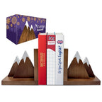 Decorably Dark Walnut Mountain Book Ends for Kids Books - 1 Set Non-Skid Wooden Mountain Bookends for Kids - Kid's Room, Nursery, Classroom