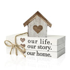 Smile Farmhouse Wooden Tabletop Decor Our Home Our Story Our Famliy Table Centerpiece, Block Sign Tiered Tray Decoration for Kitchen Shelves Desk Mantel - style: Our Story