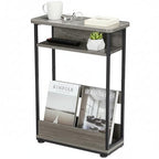 Narrow Side Table,3-Tier Slim End Table with Storage Shelf,Modern Sofa Table Thin Side Table for Narrow and Small Spaces, Skinny Bedside Table Small Nightstand with Magazine Rack Space Saving/Grey - color: Grey