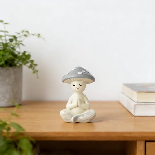 Meditation Mushroom Resin Statue - Cute Meditation Mushroom Statue for Desk Living Room Resin Figurine for Home Patio Office Decoration Cute Plant Statues for Tabletop Garden Backyard Decor - style: Meditation Mushroom B