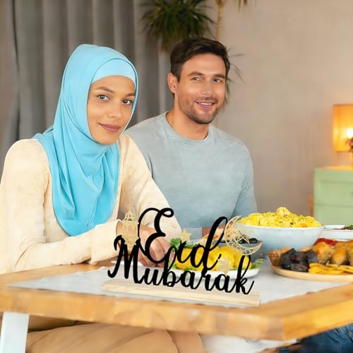 COCHIE Metal Eid Mubarak Sign, Ramadan Decorations for Home, Shelf, Mantel, Indoor, Moon Star Eid Decor, Eid Mubarak Ramadan Table Top Party Decoration (Eid) - style: Eid