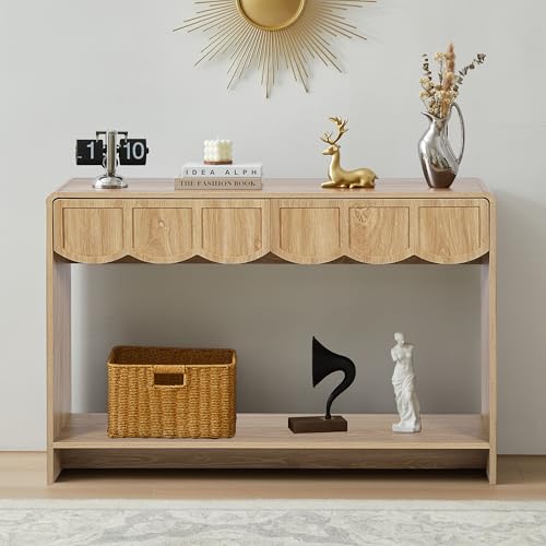 ORRD Console Table with Drawers, Mid-Century 43 Inches Narrow Entryway Table with Open Storage Shelves, Hallway Accent Tables Behind Couch Tables for Living Room - Natural - color: Natural