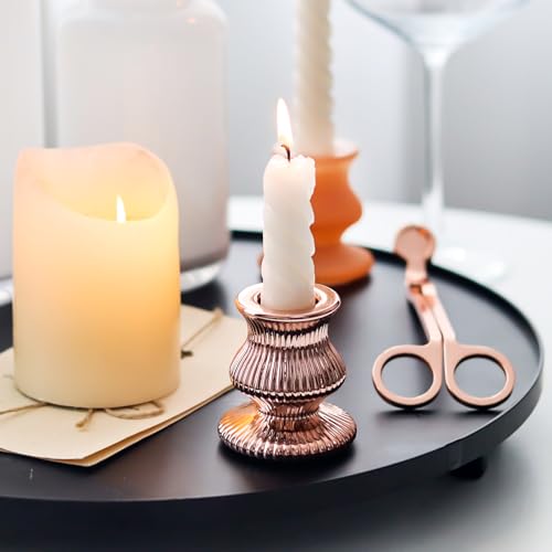 WDHODEC Pink Gold Candlestick Holders 12PCS Glass Taper Candle Holders for Table Centerpiece Colorful Candle Sticks for Spring Wedding, Party and Festival Decoration - color: Pink&gold