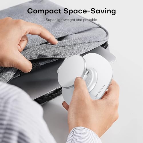OMOTON 360°Rotating Magnetic Phone Stand for Desk, Adjustable Foldable Aluminum for MagSafe Cell Phone Stand Holder with Non-Slip Base, for iPhone 17/16/15/14 Pro Max Air/MagSafe Case, White - color: White