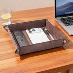 Valet Tray Desktop Storage Organizer – Premium PU Leather Catchall Bedside Vanity Tray Nightstand Caddy Holder for Remote Controller, Keys, Phone, Wallet, Coin, Jewelry,Brown - color: Brown