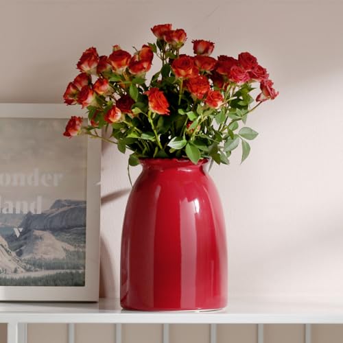 hjn Red Flower Vase- Ceramic Vase for Decor, White vase for Flowers, Modern Vases for Living Room/Home Decor Accents/Entryway/Mantel/Bookshel-Red - color: Red-8.5inch