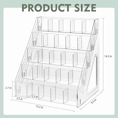 Bookmark Display Stand for 2.5''Bookmark, 5 Tier 25 Pockets Clear Acrylic Sticker Holder for Vendor Events Retail, Portable Stamp Display Shelf Rack
