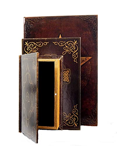 Bellaa 27994 Decorative Book Box Vintage Celtic Knot Cross Pentagram Pentacle Occult Pagan Irish Invisible Hidden Secret Storage Jewelry Keepsake Antique Magnetic Cover Gift Set of 3 - style: Gold Foil B