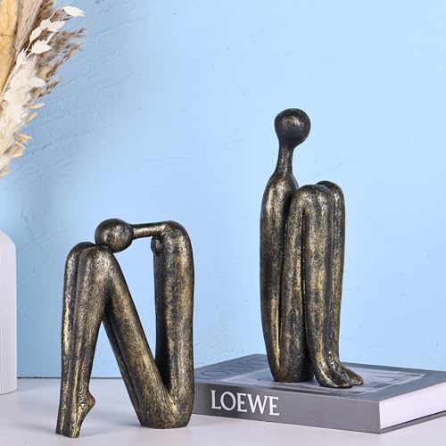 Heavy Bookends for Heavy Books – Modern Decorative Book Ends Thinker Statue, Creative Bookends Book Stopper for Shelves, Abstract Sculpture Bookshelf Desk Decor for Home Office (Imitation Bronze) - color: Bronze