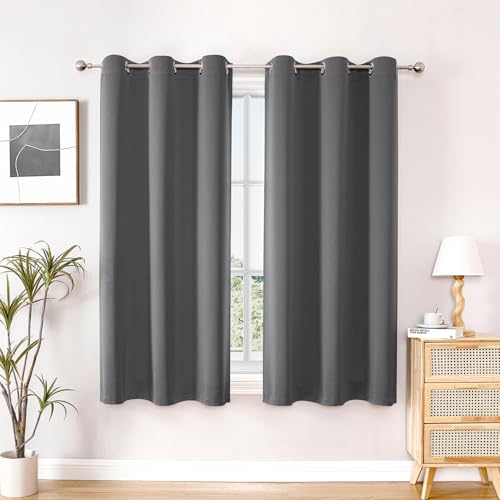 ChrisDowa Small Window Curtains 40 inches Long for Bedroom - Grommet Short Thermal Insulated Room Darkening Curtains for Kitchen (2 Panels, Grey, 29 x 40 Inch) - color: Grey, size: 29"W x 40"L (Pack of 2)