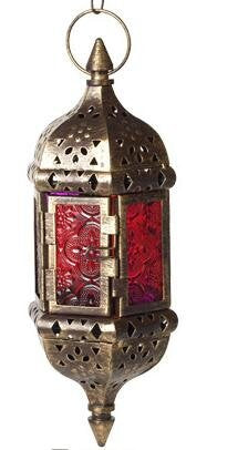 2PCS Moroccan Decorative Candle Lantern Metal Hanging Tealight Candlestick Holder Glass Indoor Outdoor LED Flameless Candle Holder 13.8 inches Chain (Vintage Bronze Gold) - color: Vintage Bronze Gold