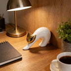 Cat Statues Home Decor White Ceramic Cat Figurine, Gold Cat Figurine Accent, Modern Cat Sculpture 7.9in, Desk Cat Statue for Office Shelf - size: 4.7in