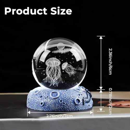Jellyfish 3D Crystal Ball Decor Figurine, 2.4inch Oceans Glass Ball Gifts for Women, Home Decorative Sculpture Display Keepsakes for Marine Organism Lover - color: Jellyfish