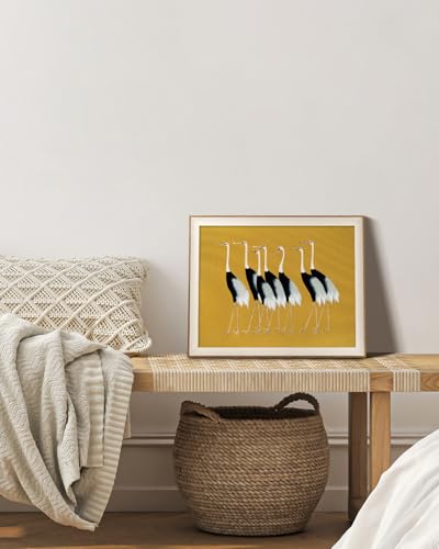 VIYYIEA Framed Wall Art for Living Room, Cranes Canvas Prints, Vintage Home Decor, Animals Painting Picture, Bathroom Wall Decor Gifts for Friends or Family - 20L x 16W - color: Animals-【Seven Cranes】, size: 20"L x 16"W