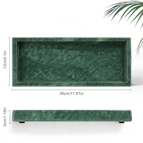 Natural Marble Tray, Stone Tray for Bedroom/Bathroom/Kitchen/Vanity Countertop, Jewelry Tray for Rings Earrings Necklace Bracelet Watch, Room Decor Aesthetic - color: Jade Green, size: 11.8" x 5.1" x 1.2"