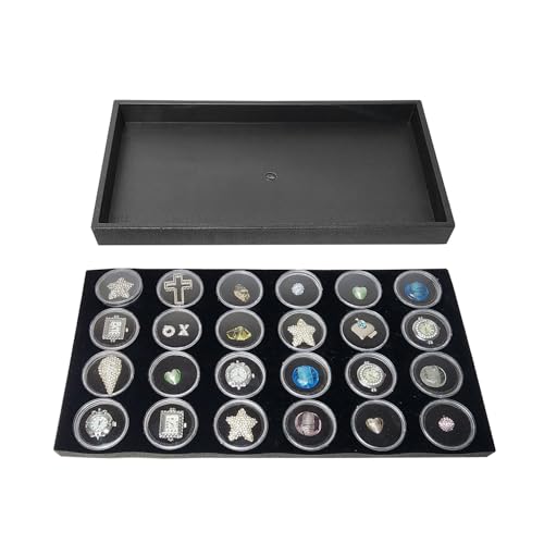 Ikee Design 24 Gem Showcase Stackable Jewelry Display Tray for Collectibles, Rock Storage Box Gemstones Bead Storage Jars, Black Foam, Black Tray, 14 7/8W x 8 3/8D x 1H in - color: Black Foam/Black Tray (24 Large Jars)