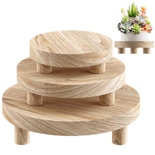 3 Pcs Wood Plant Stand Indoor Outdoor, Round Wood Riser for Decor 6/8/10" Wooden Stool Display Stand Flower Pot Holder Small Planter Tray Modern Potter Decorative for Desktop Counter Room (Natural) - color: Natural