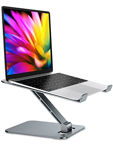 RIWUCT Foldable Laptop Stand, Height Adjustable Ergonomic Computer Stand for Desk, Aluminum Portable Laptop Riser Holder Notebook Mount Compatible with MacBook Pro Air, HP, Dell 10-16"(Gray) - color: Gray