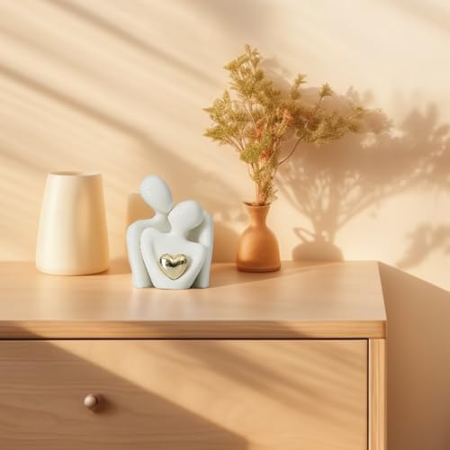 Romantic Couple Statue, Abstract Sculpture Small Shelf Ornaments for Living Room, White Ornaments Couple Figure Sculptures Gifts for Wedding Anniversary