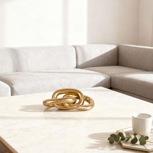 Gold Knot Decor for Coffee Table, Decorative Knot Sculpture Resin Chain Link, Gold Coffee Table Decor Modern Shelf Decor for Living Room, Fireplace Mantel, Entryway Table, Bookshelf Office Desk Accent