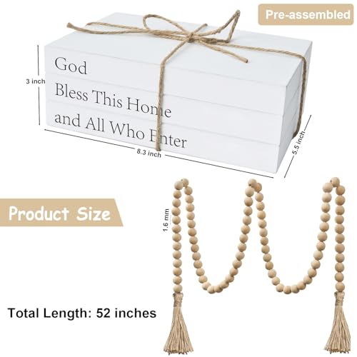 Decorative Books for Home Decor, White Faux Books for Decoration, Rustic Farmhouse Stacked Display Books (God Bless This Home and All Who Enter) - style: God Bless This Home and All