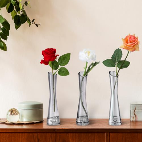 Lallisa 6 Pcs Glass Bud Vases for Centerpieces Maria Modern Clear Small Skinny Decorative Single Flower Bud Vase for Wedding Party Event Home Office Decoration(7.87 Inch,Grey) - color: Gray, size: 7.87 Inch