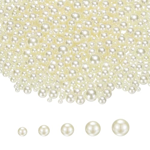 PATIKIL 1000 Pcs No Hole Pearls, 3mm 4mm 5mm 6mm 8mm Mini Round Faux Pearl for Art Crafts Jewelry Making Nail Vase Filler Birthday Wedding Party, Cream - color: Cream