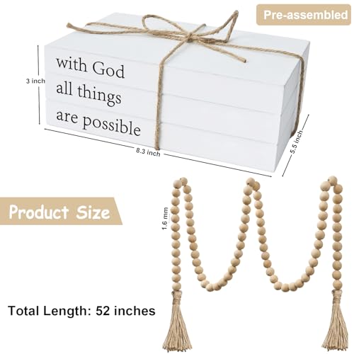 Decorative Books for Home Decor, White Faux Books for Decoration, Rustic Farmhouse Stacked Display Books (with God All Things are Possible) - style: with God all things are possible
