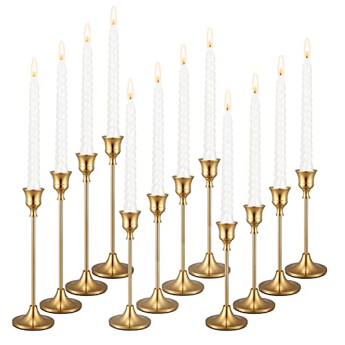 Set of 12 Brass Gold Candle Holder Candlestick Holders Taper Candle Holders Metal Candle Stick Wedding Centerpieces for Tables Candlelight Dinner Home Decor(Candles not Include) - size: 4 Set