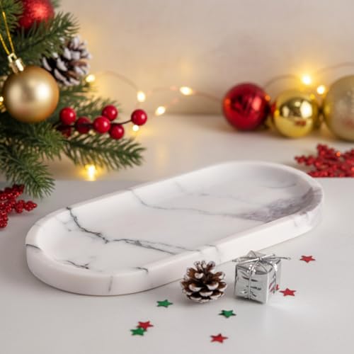 Handcrafted Marble Tray – Bathroom Counter Organizer, Jewelry Tray, Perfume Organizer & Decorative Tray for Vanity Accessories, Coffee Table Decor & Bathroom Countertop (Oval, Leilac) - color: Leilac, size: 11.8" x 5.9" x 0.8"