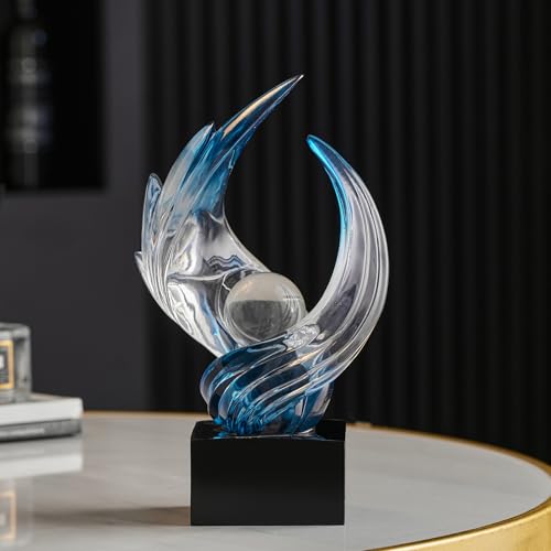 Modern Abstract Resin Sculpture, 11" H x 5.1" W Transparent Navy Blue Art Statue for Home Decor, Office Desk Living Room Bookshelf TV Stand Centerpiece Decorations, Unique Gift Idea - color: A-transparent Navy Blue
