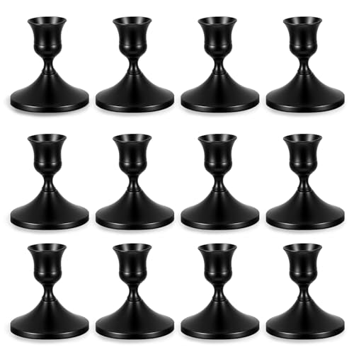 12 Pcs Candle Holders, Black Candlestick Holders Set for Table Centerpiece, Vintage Taper Candle Stand, Home Decor, Weddings, Festival and Dining Parties (Black) - color: 12pc-black