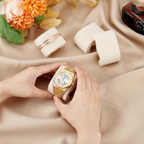 PH PandaHall 4pcs Watch Pillows, 2.8x1.8x1.4 inch Velvet Bracelet Pillows M Shaped Watch Display Pillow Cushion Pad Storage Pillow 8.2 inch for Watch Band Jewelry Display Stand Organizer, Beige - color: Beige